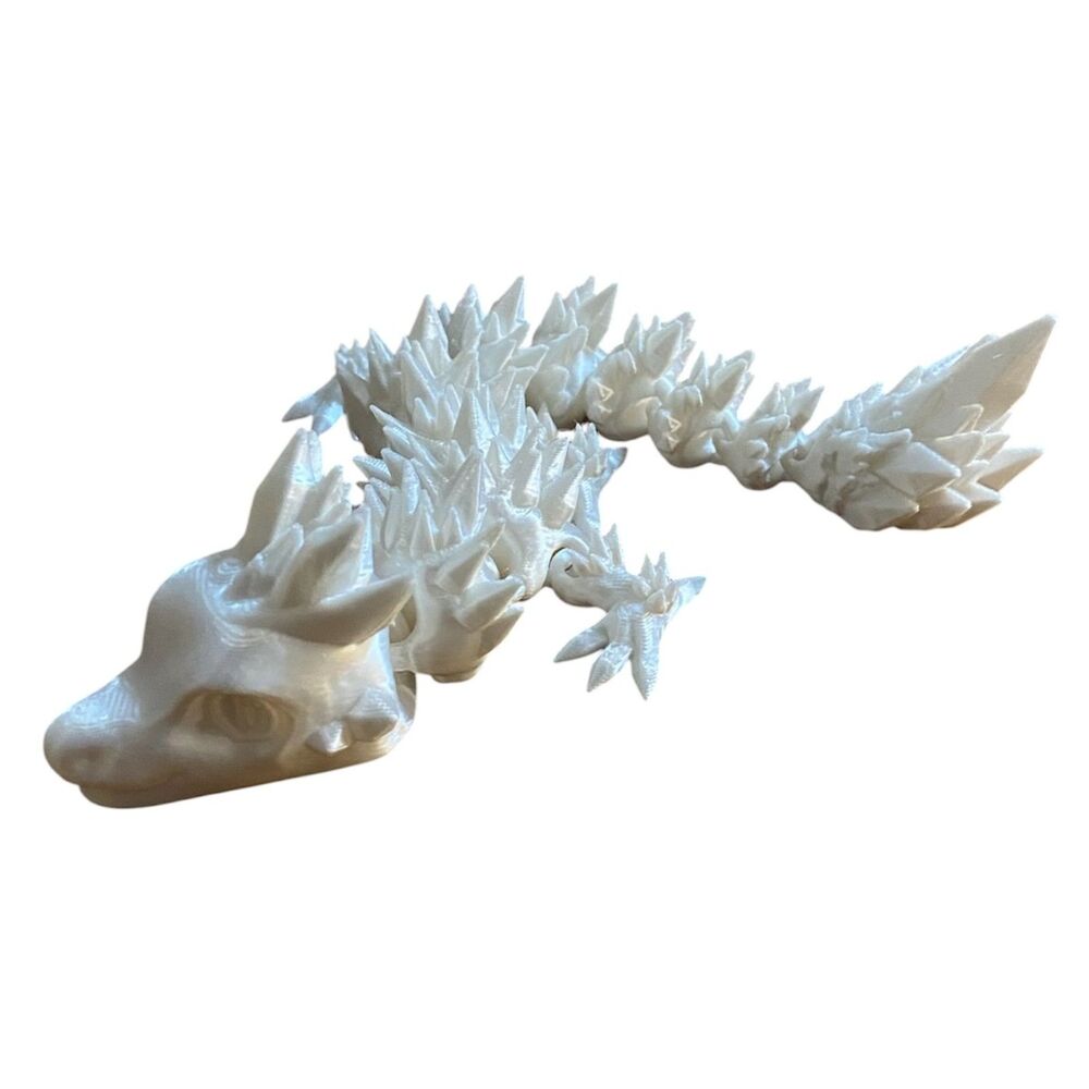 3D Printed - 11" Baby Crystal Dragon - White Silk - #3019-100